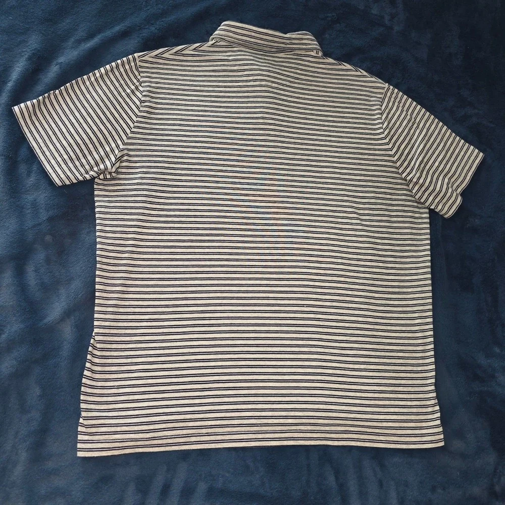 Polo Ralph Lauren Performance Mens Large Grey Blue Striped Pocket Polo Shirt